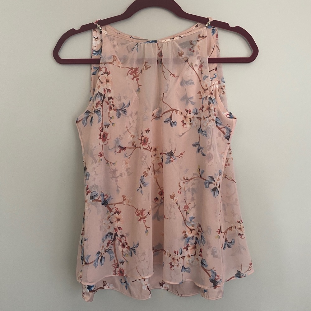 White House Black Market Pink Floral Layered Chiffon Tank Top XXS